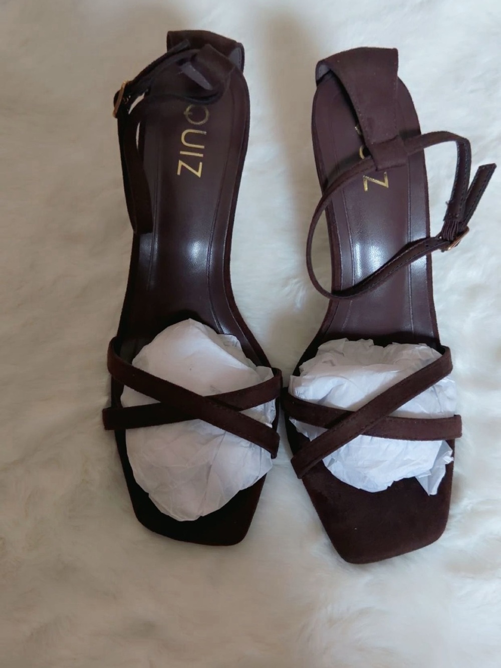 Brown Suede Strappy Block Heel Sandals